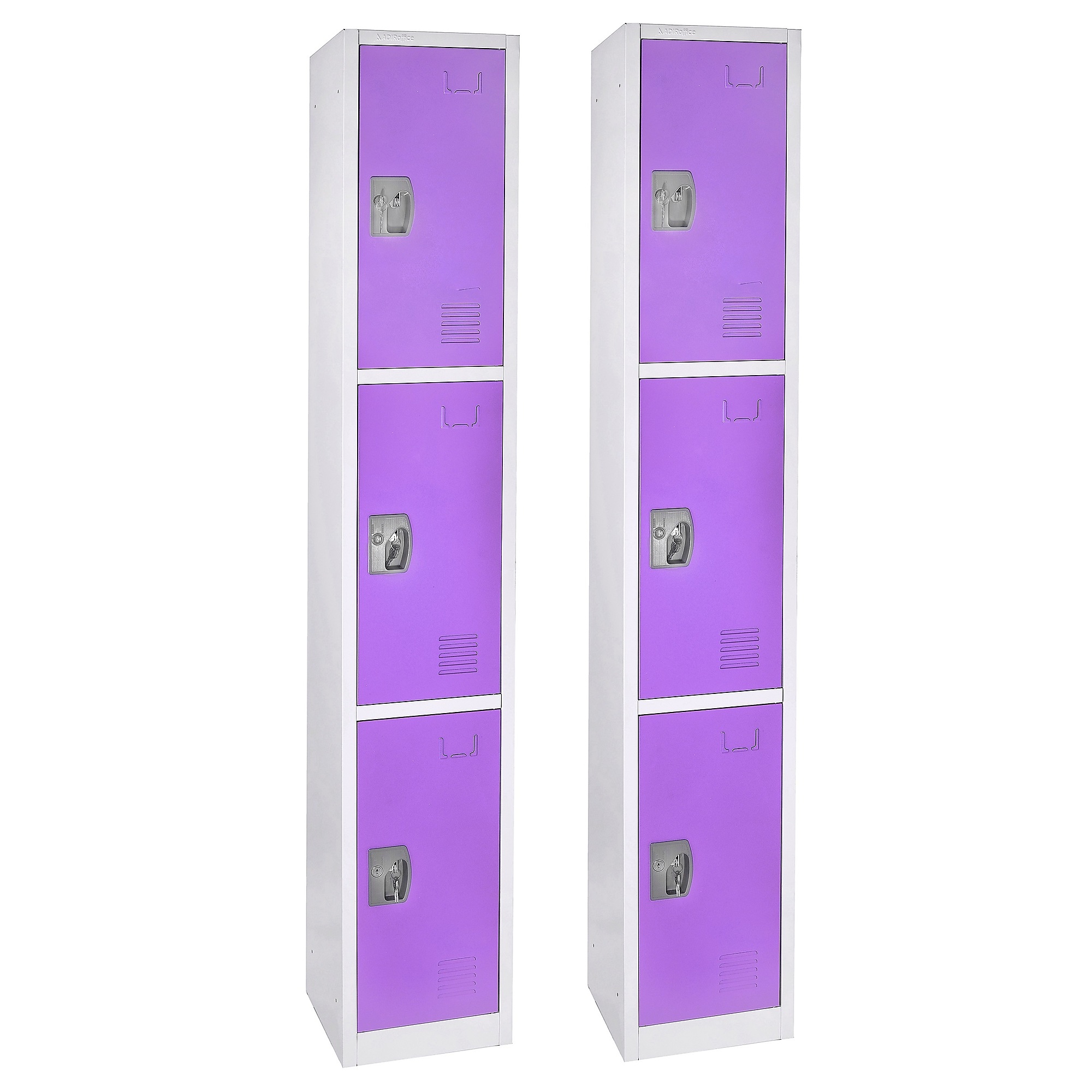 Alpine, 72in.H 3-Tier Steel Locker, Purple, 2-Pack, Height 72 in, Width 12 in, Color Purple, Model# ADI629-203-PUR-2PK